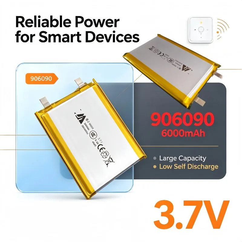 3.7V 906090 6000mAh Rechargeable Lipo Battery, Low Self-Discharge for Smart Home Control System