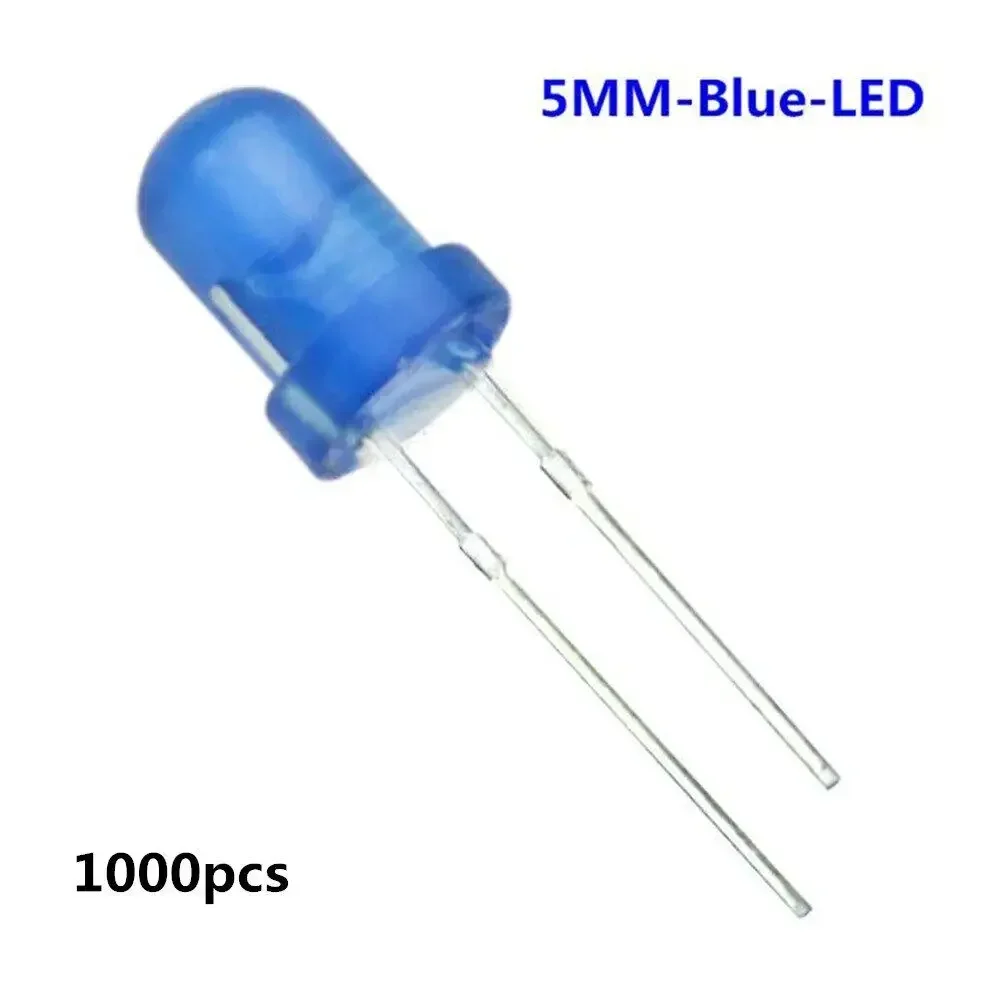 원형 LED 다이오드 5mm 모듬 키트, 흰색 녹색 빨간색 파란색 노란색 DIY 발광 다이오드 F5, 1000 개