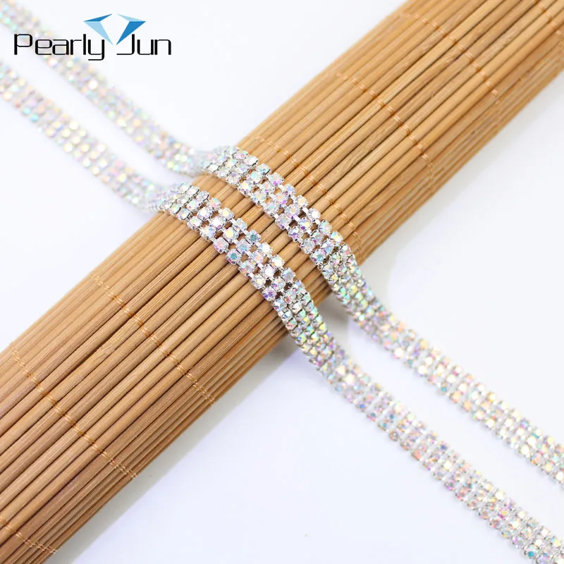 10Yards 0.9cm 3 Rows of Simple Diamond Chain Rhinestone Trim Used For Clothing Shoes Bags Webbing DIY Sewing Accessories ML123