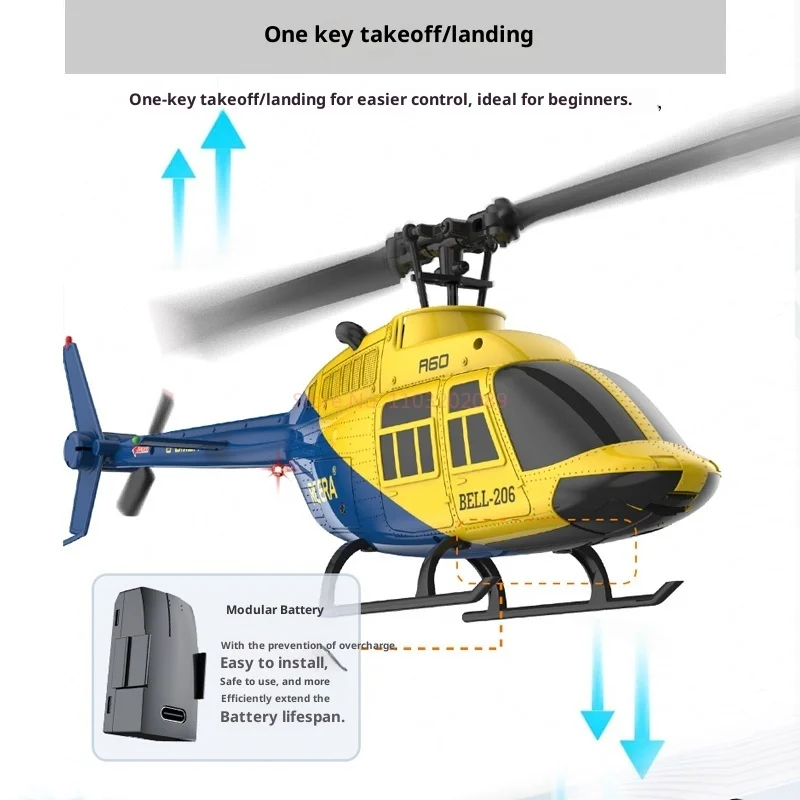 Helikopter zdalnie sterowany A60mini Bell 206, utrzymujący stałą wysokość, czterokierunkowa symulacja walki przypominająca prawdziwy samolot, zabawka dla dzieci.