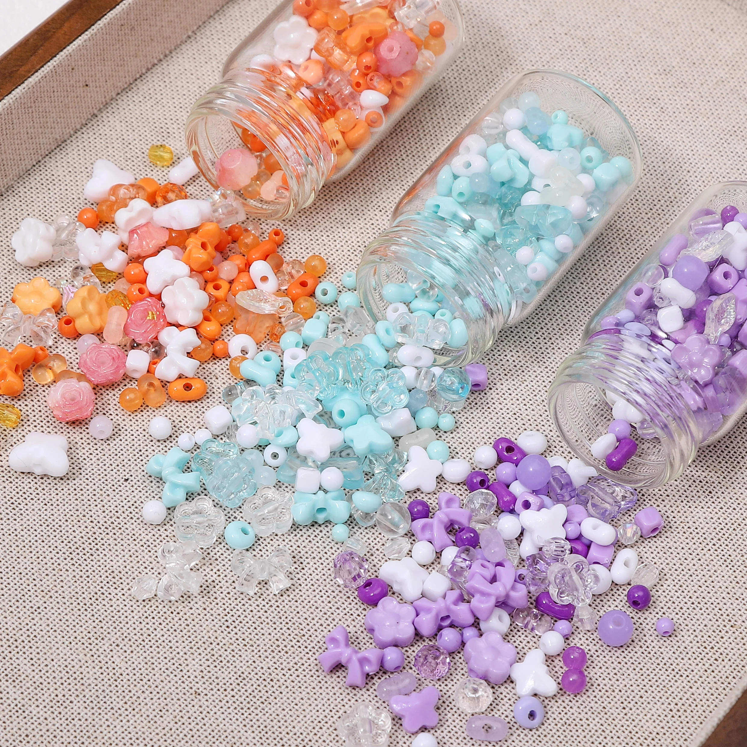 100-130pcs Colorful Mixed Style Round Bow Flower Beads Acrylic Loose Beads For Jewelry Making DIY Bracelets Keychain Accessories view 4