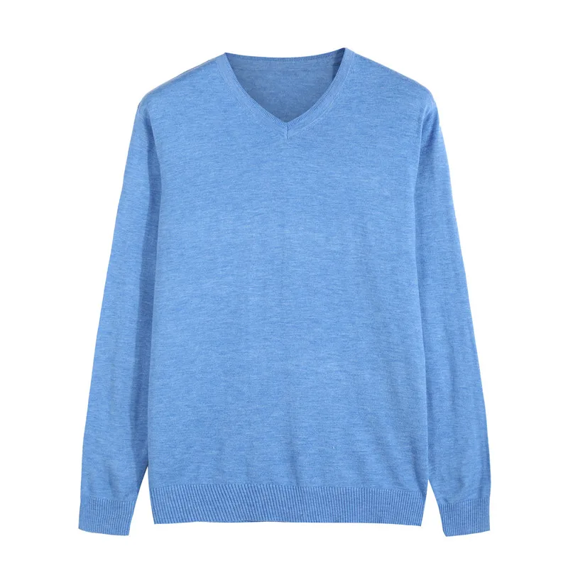 2023 Autumn New Men\'s V-neck Wool Sweater Business Casual Solid Color Thin Pullover Sweater Brand Clothes Blue Red Black