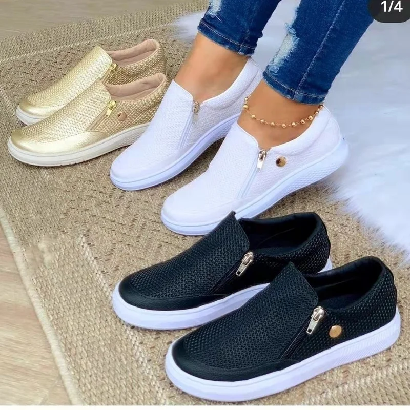 Spring Vulcanize Shoes Women Ladies Slip-On Flat Casual Shoes Fashion Leather Platform Sneakers for Women 2022 Zapatillas Mujer