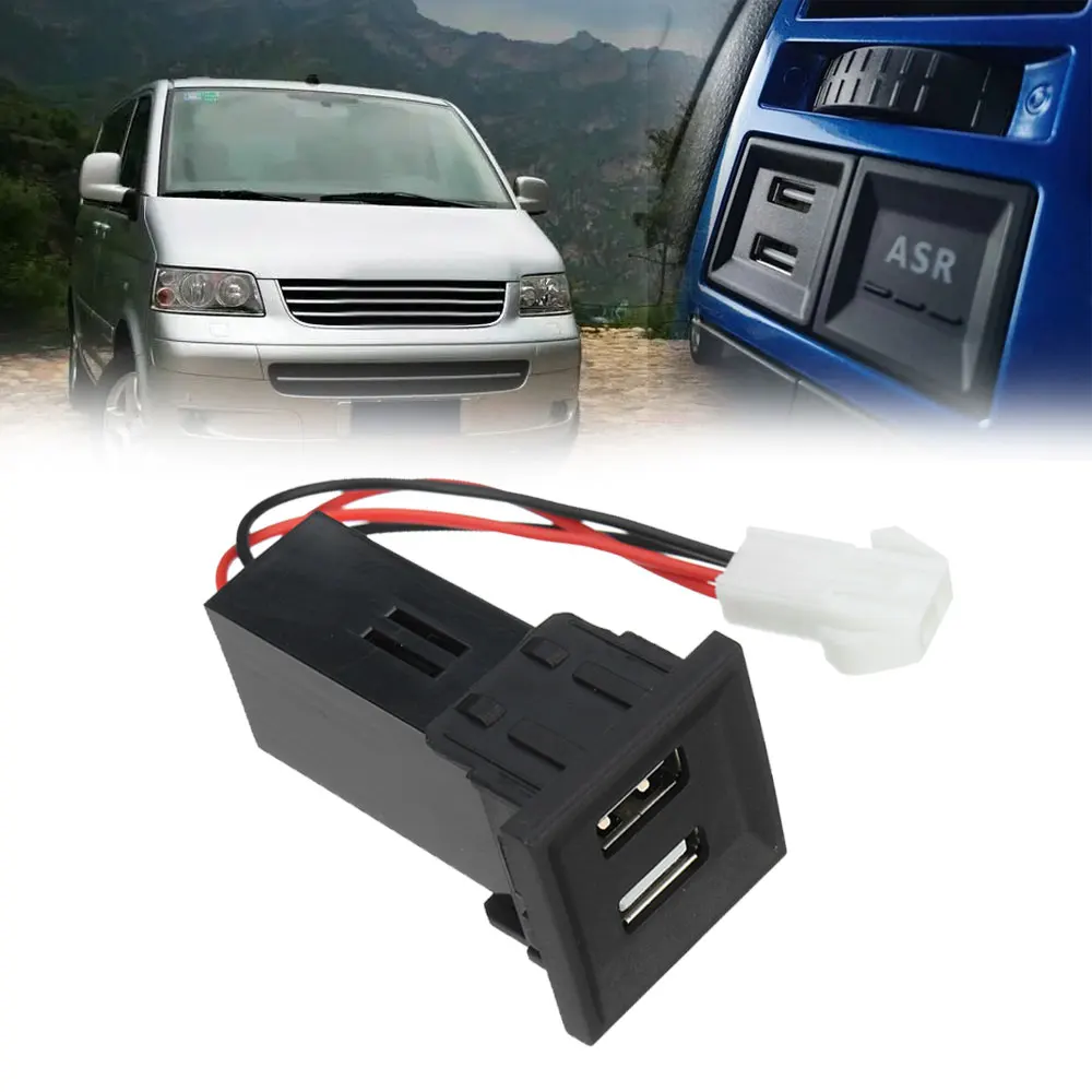 12V Car Dual USB Charger Adapter Socket Phone Charger for ASR Dash Blank Switch for Volkswagen for VW T5 Transporter 2003-2009