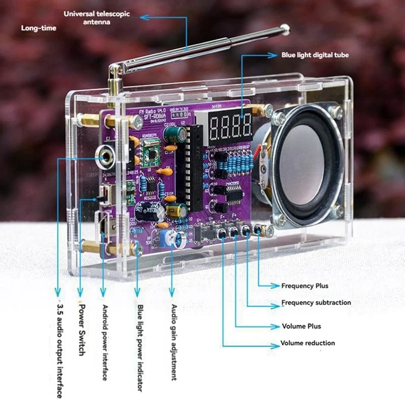DIY FM Radio Electronic Radio Adjustable Frequency 87.5-108Mhz With Sspeaker Digital Display DIY Soldering Project