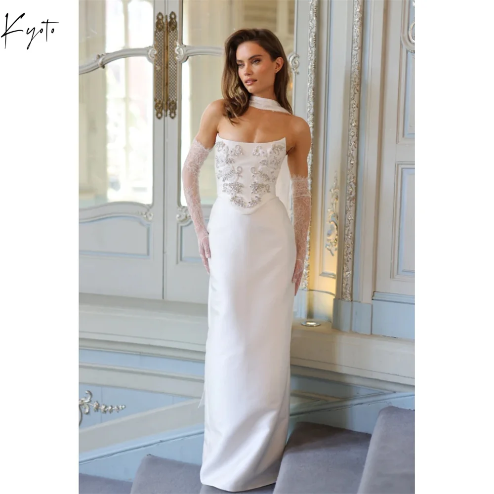 

Kyoto White Rhinestone Two-Piece Set Wedding Dresses Halter Mermaid Floor-length Customized Lace-up Back Formal Evening 2025