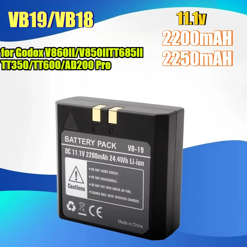2200mAh VB19/VB18 Li-ion Battery Pack for Godox V860II/V850IITT685II/TT350/TT600/AD200 ProSpeedlite Flash Professional Power Kit