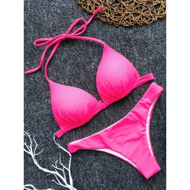 Dreieck Bikini Push-Up Badeanzug Frauen Solide Split Halter Micro Bikini Zwei Stück Sets 2025, Neue Brasilianische Badeanzug Weibliche