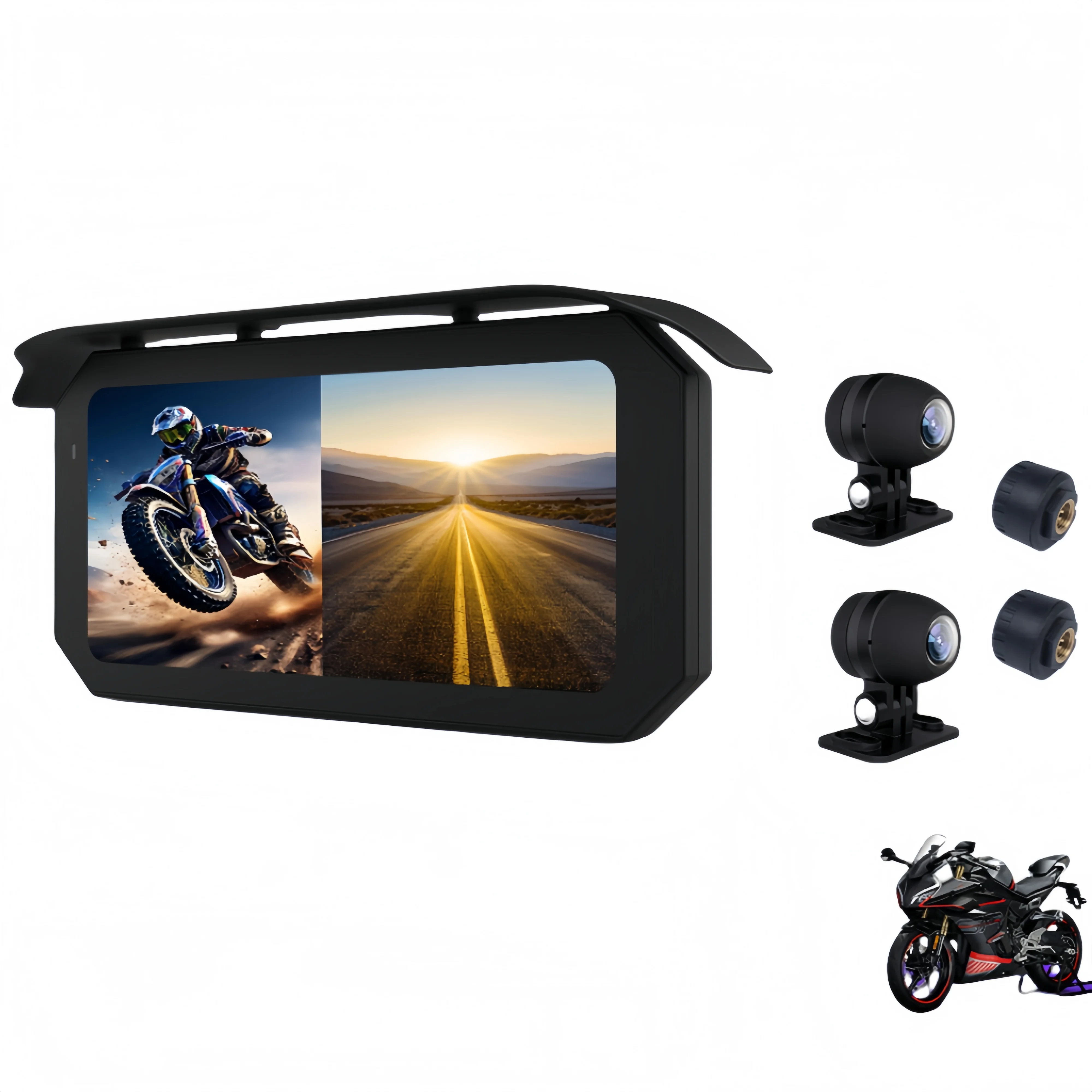 

6.25" Motorcycle Dual 1080P Camera IP67 Waterproof GPS Loop Recording TPMS Dash Cam CS92B
