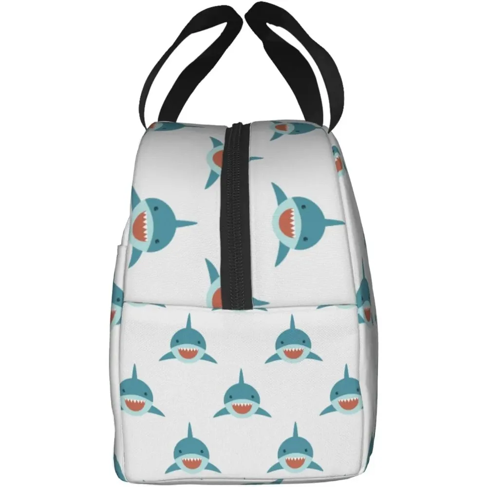 حقيبة غداء كرتونية لطيفة على شكل قرش للنساء والرجال، حاوية علب غداء معزولة على شكل سمكة قابلة لإعادة الاستخدام مع جيب أمامي للعمل والنزهات والسفر #3