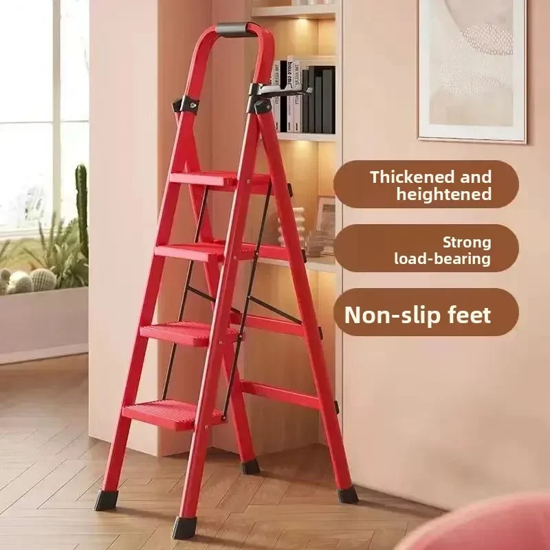 Household Folding Thickened Herringbone Ladder, Multi-functional Mobile Carbon Steel Staircase, Portable Folding Ladder