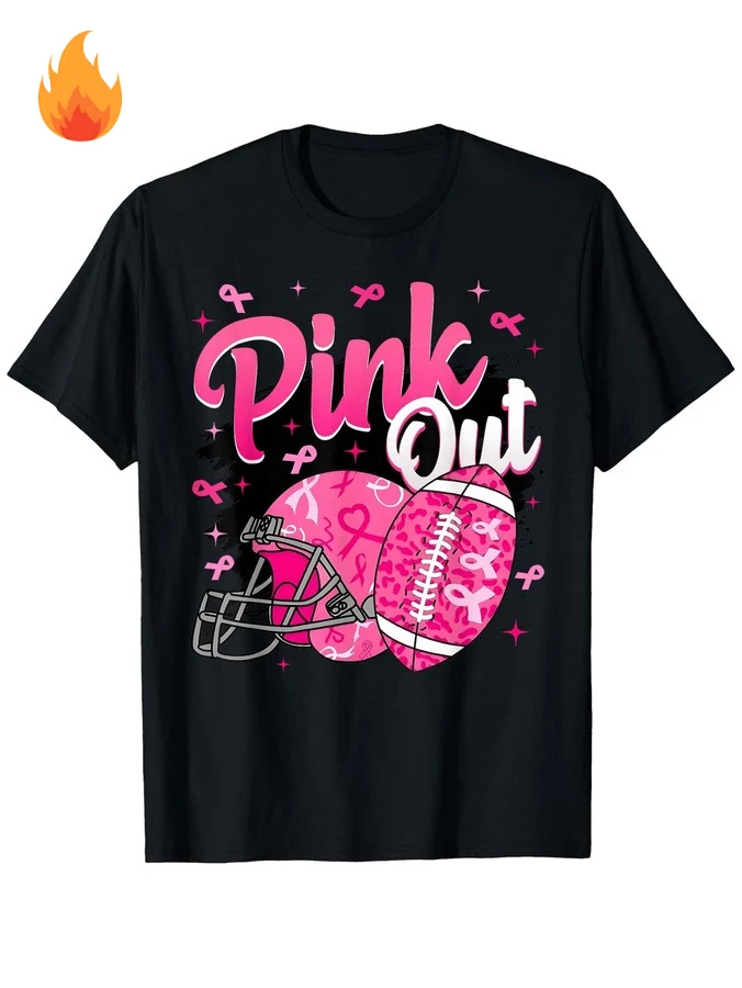 Football Pink Out T Shirt Women Breast Cancer Awareness Graphic Tee October Game Day Season Outfit Casual Short Sleeve Top