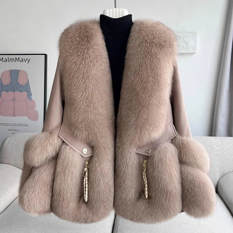 Winter jacket women fox fur coat women's new fur sheepskin locomotive goose down clothing winter warm tide