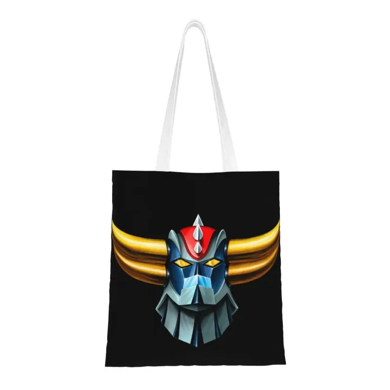 Recycling UFO Robot Grendizer Goldorak Shopping Bag Women Canvas Shoulder Tote Bag Portable Mazinger Z Groceries Shopper Bags