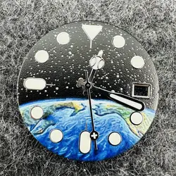 28.5mm Starry Sky and Earth Watch Dial with Hands for NH35/ NH36/ 4R/ 7S Movement Green Luminous Conversion Watch Accessories