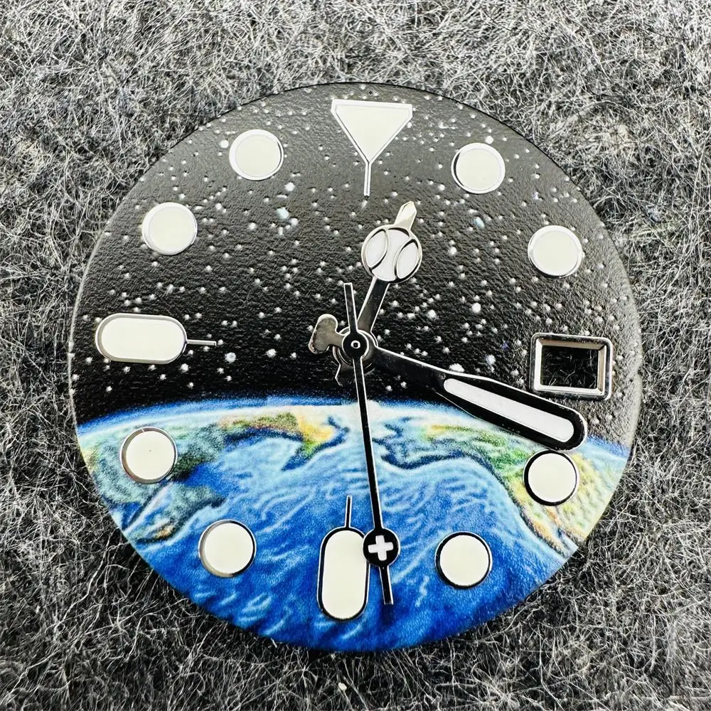 28,5 mm tarcza zegarka Starry Sky and Earth ze wskazówkami dla ruchu NH35/ NH36/ 4R/ 7S Zielone świecące akcesoria do zegarków konwersyjnych