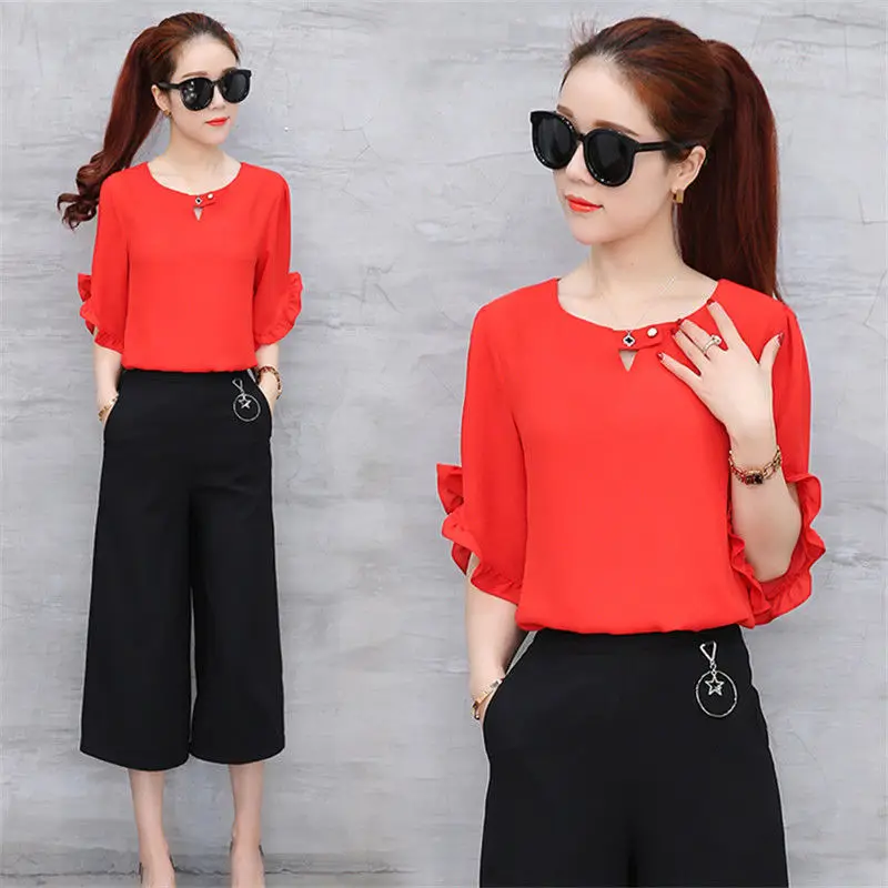 Women Clothes Summer Fashion Simplicity Solid Color Chiffon Short Sleeve Shirts Women Casual All-match Elegant Temperament Tops