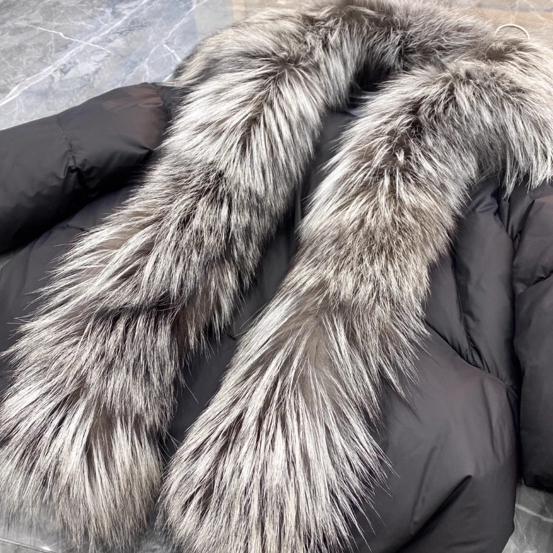 2025 Nieuwe Dames Vos Bontkraag Korte Donsjack Winterjas Mode Luxe Merk