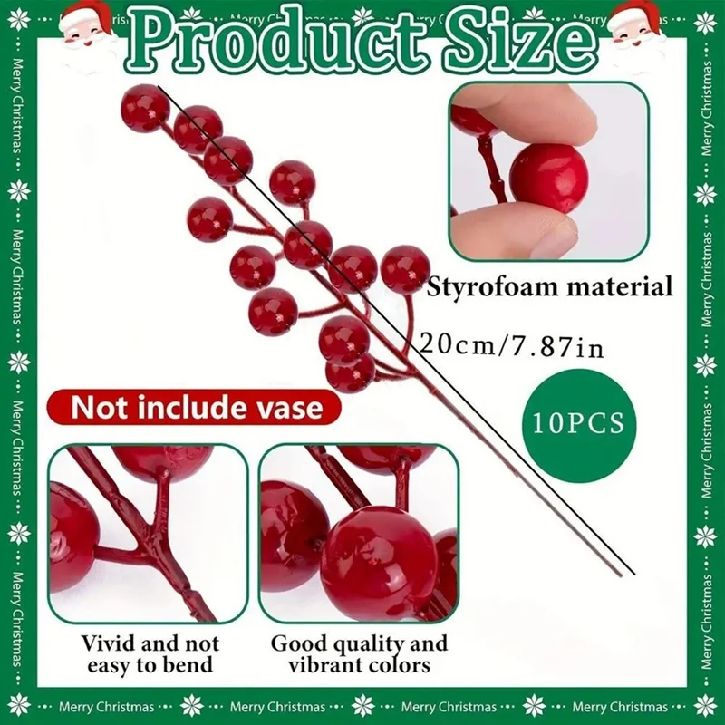 Décorations Branches de pin artificielles, baies de houx, tiges de baies rouges pour couronnes d'arbre de noël, cadeau vert, M15K-45Pcs