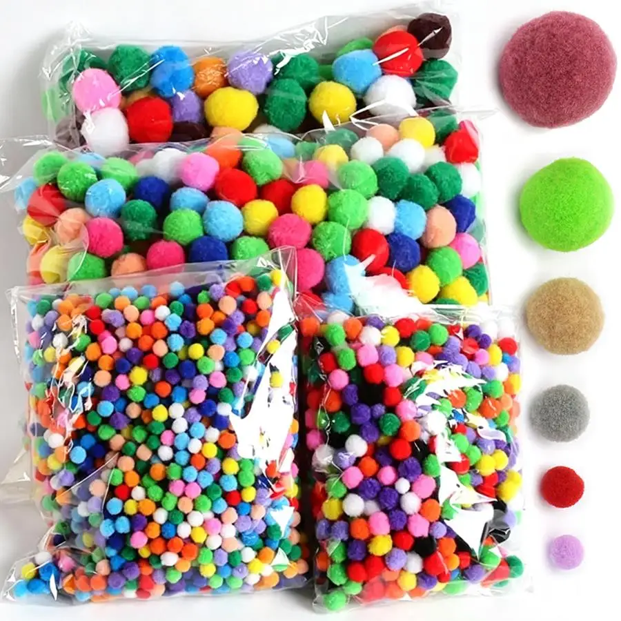 200/300pcs Fuzzy Pom‑Pom Balls for Pet Cat Playing, Round Fluffy Craft Decor for DIY Handcraft Projects, Garland Assembly, XJM