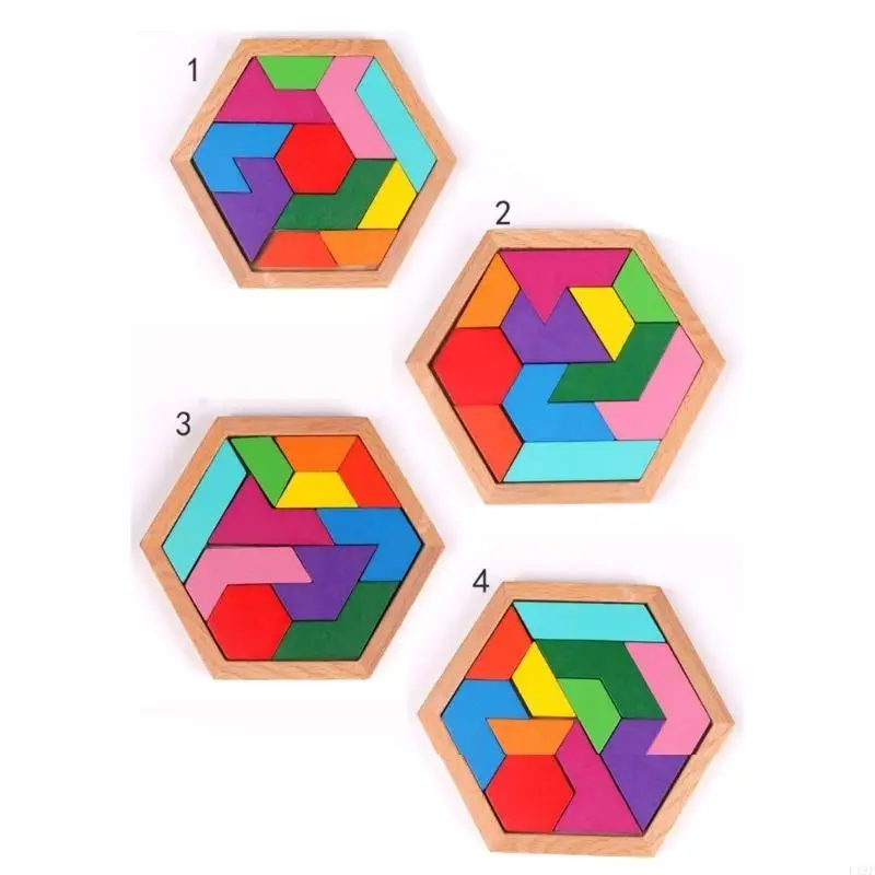 

F19F Hexagon Puzzle Learning Toy Tangram Teaser Gift for Kid Adults