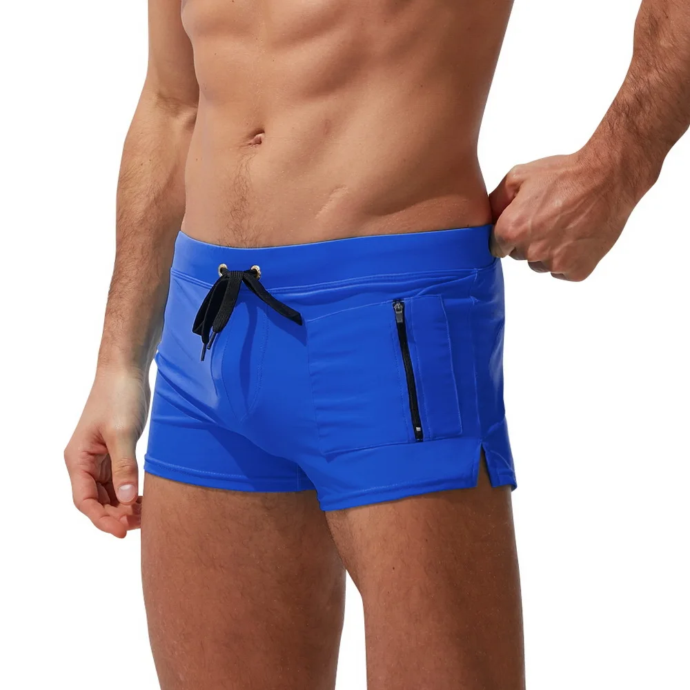 

Breathable Swimming Trunks Male Drawsting Bathing Suit with Pockets Boxer Shorts Swimsuit Men Swimwear Beachwear Solid Color New