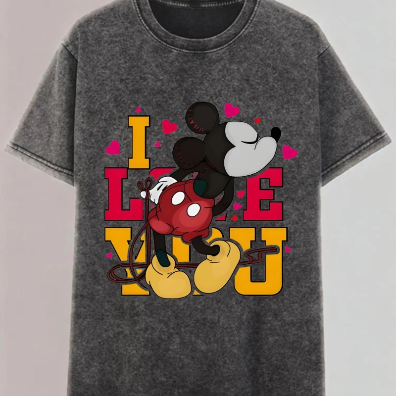 

Disney Mickey Sweet Love Emoji принт унисекс ретро стираный чистый хлопок удобная и модная повседневная футболка с короткими рукавами