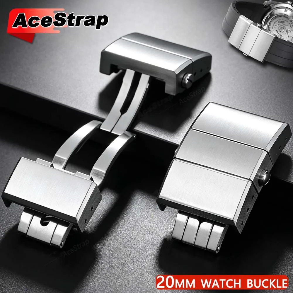 New 20mm Stainless Steel Folding Buckle for Mido Watch Clasps for Omega Seamaster Silicone Strap Clasp for Citizen Replacement