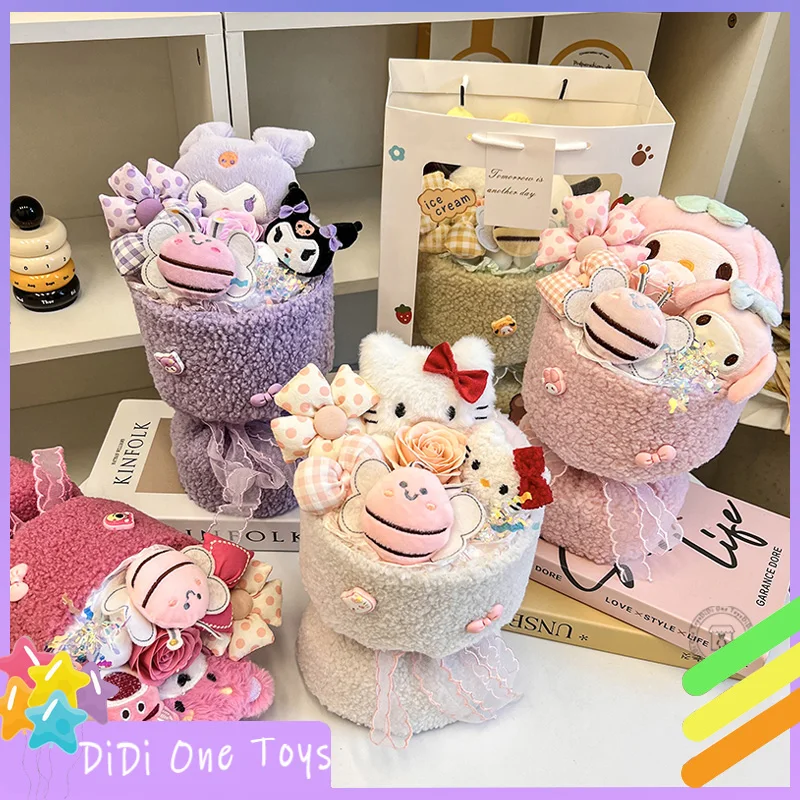 Sanrio Hello Kitty Bouquet Cute Cartoon New Doll Flower Cinnamoroll Kuromi My Melody Toys Flower Girl Child Holiday Gifts