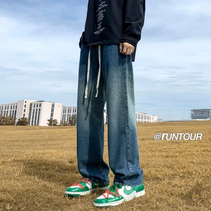 

aduated Wa Men's Jeans Loose Straight Leg Long Trousers American Sle Retro High Street Vibe Spring Autumn Faion