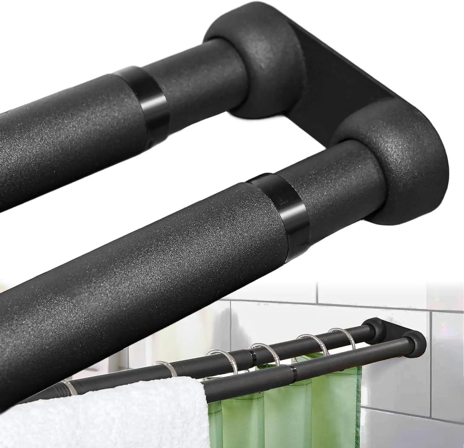 

Двойной карниз для душевой занавески от 27 до 90 дюймов, элегантные настенные двойные штанги для душа, черный регулируемый карниз для ванной комнаты, La