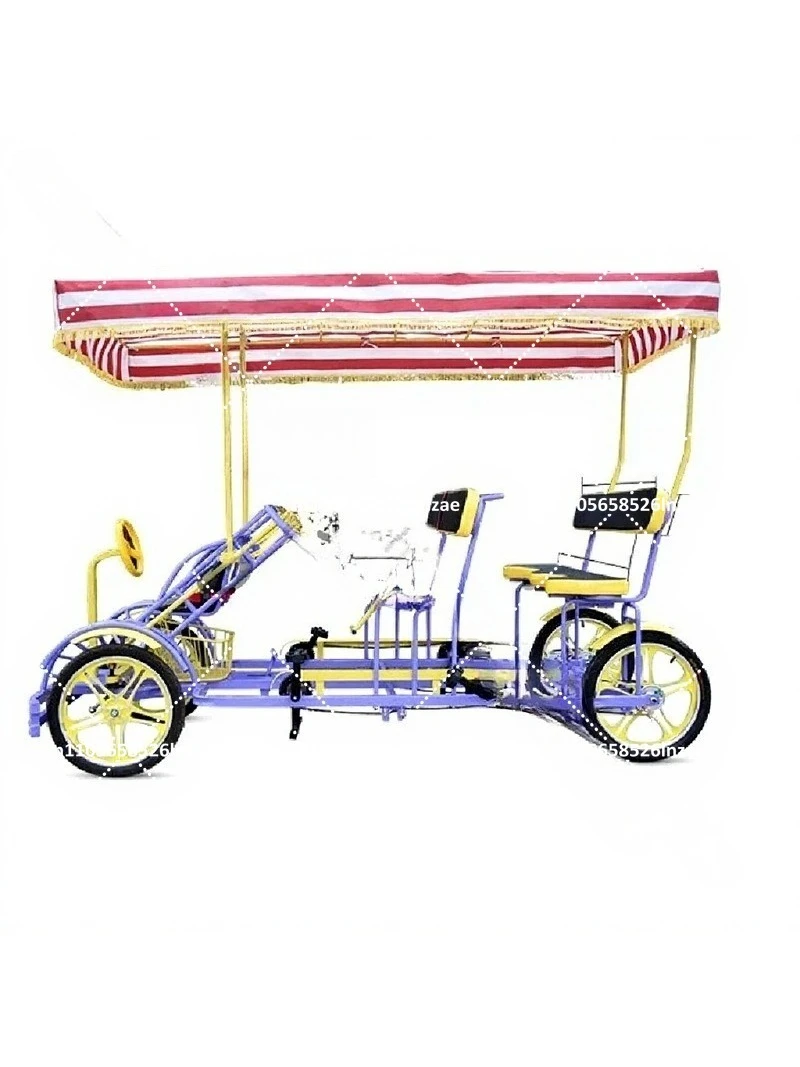 4 Seats London Tourist Bicycle Pedal for Adults Road Tandem Rickshaw Passengers Park Zoo Use
