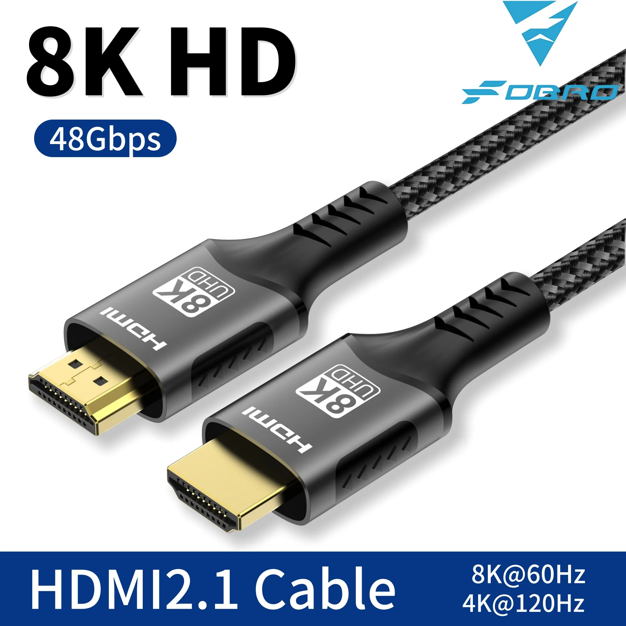 كابل 8K HDMI 2.1 فائق السرعة يدعم 8K@60 هرتز 4K@120 هرتز كابل متين مضفر من النايلون لأجهزة الكمبيوتر المحمول المتوافقة/PS5 Xbox HDTV