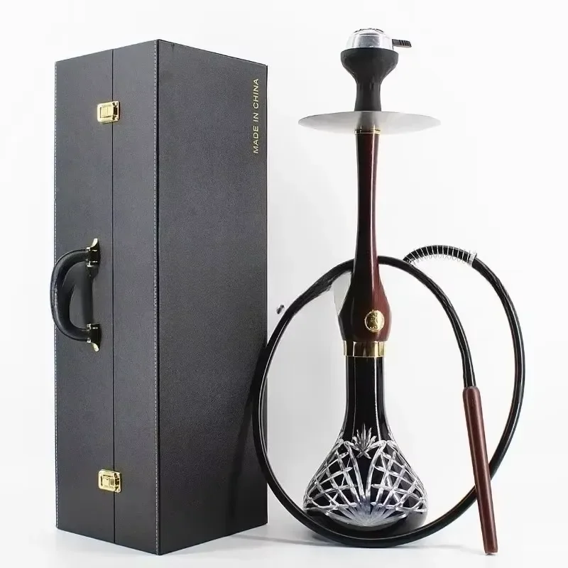 for Single Tube Hookah Wooden Stem with Leather Carry Case Stainless Steel Base and Glass Bowl Portable Shisha Pipe Set