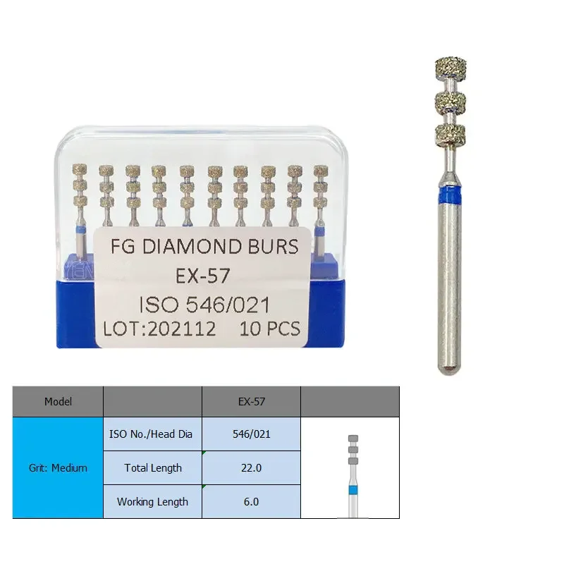 10pcs/Box Dental FG Diamond Burs For High Speed Handpiece Preparation Depth Marking Medium Grit 1.6mm EX-57