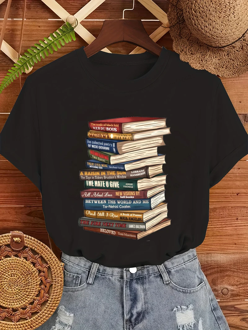 T-shirt for Women Men Black History Books Fashion Trend Print T-Shirts Honoring Past Inspiring Casual Short Sleeve Tshirts Top