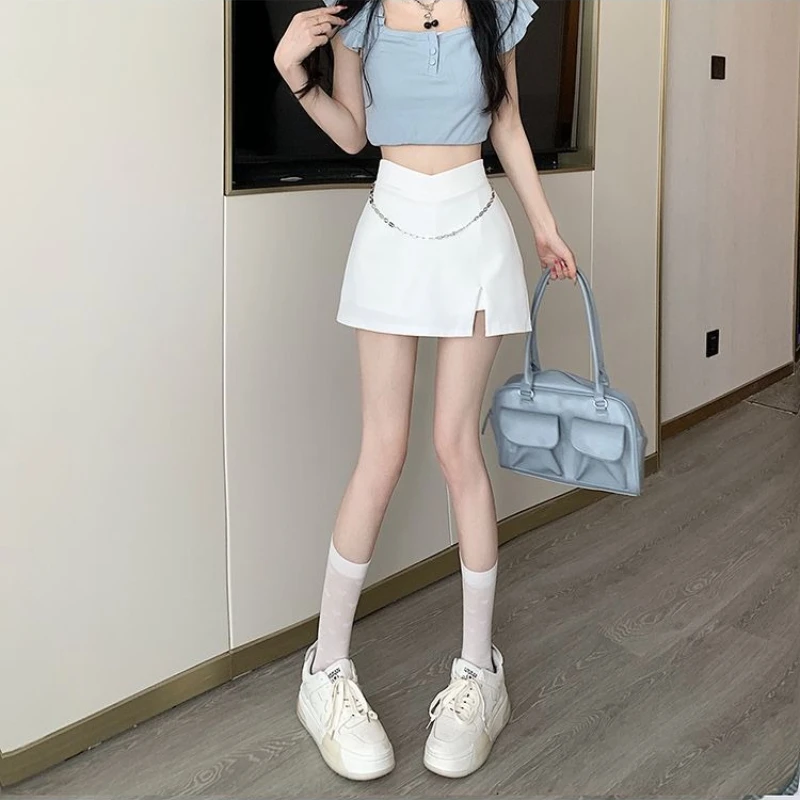 Women Safety Shorts Chain 2026 Spring Summer New French Korean Style Petite High-Waist Slim-Fit A-Line Skort Blazer