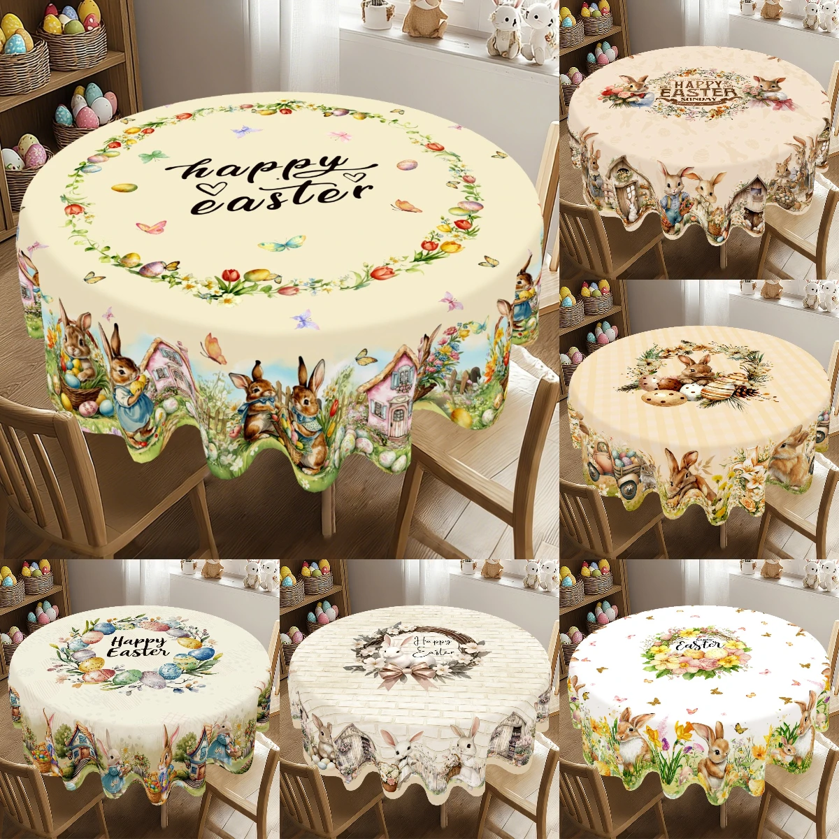 Runde Ostern-Tischdecke, Osterhase-Ei-Tischdecke, Frühling, Bauernhaus, Zuhause, Küche, Esstisch, Dekoration, Urlaub, Partyzubehör