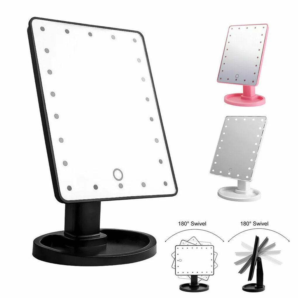 LED Makeup Mirror 360 Degrees Rotating ABS Plastic Frame Desktop Cosmetic Mirror Battery Powered