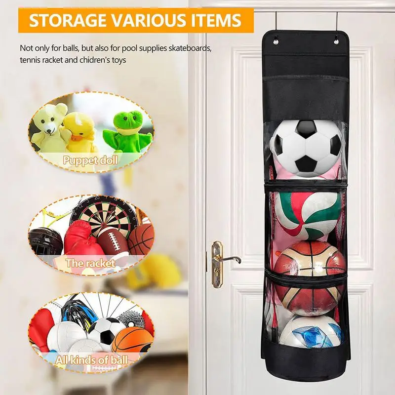 

Over Door Ball Storage Organizer Clear Ball Storage Bag For Window Garage Door Easy Access Sports Equipment Organizer For Gym