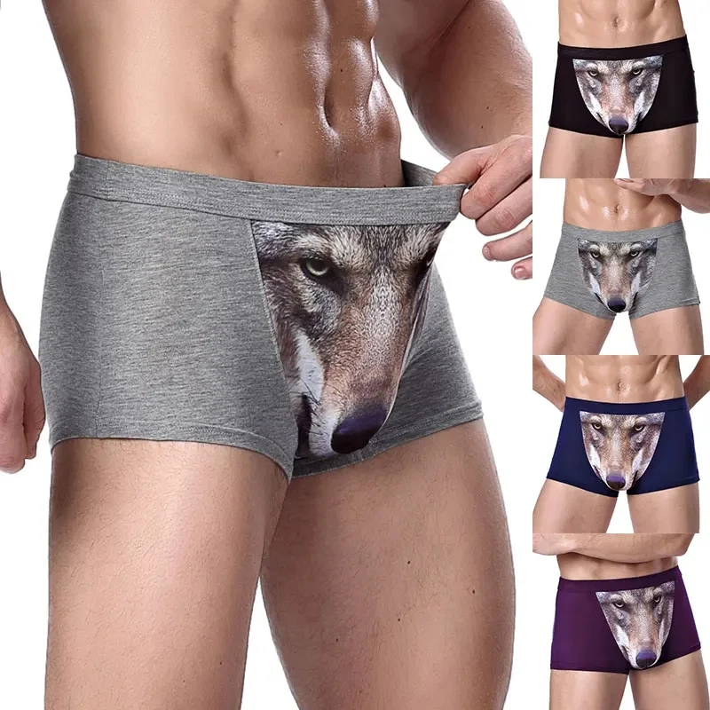 Men Underpants Modal men\'s funny panties with wolf boxer shorts mens sale Pouch Bulge boxers man Cartoon underwear for men