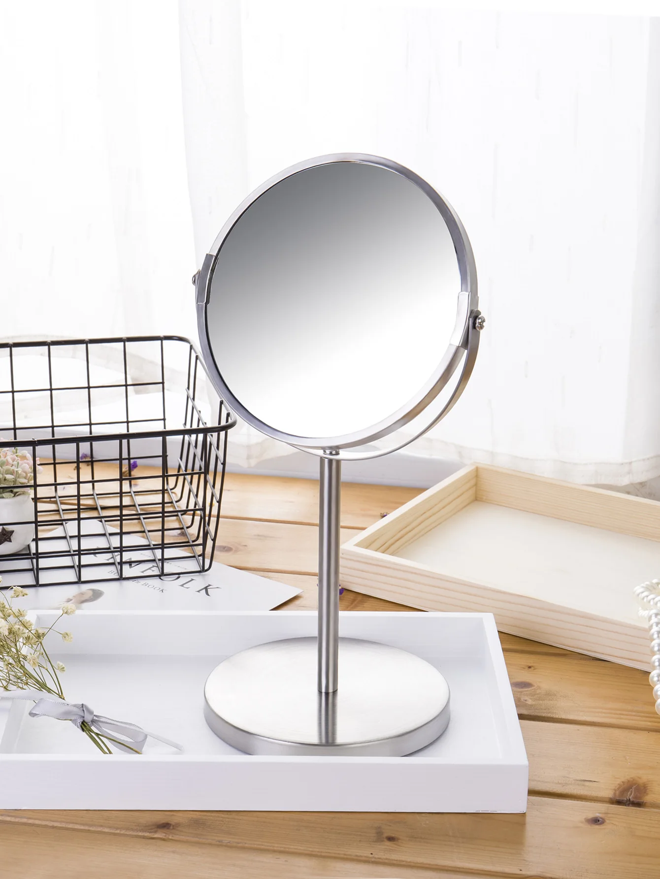 Smartloc Double sided rotatable table mirror stainless steel matte or Macaron color and 1X/2X magnifying make up mirror