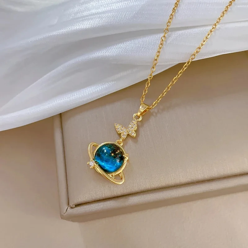 Licht Luxus Titan Stahl Stern Serie Halskette für Frauen Gold Farbe Planet Mond Astronaut Anhänger Halsketten Schmuck Geschenke – Detail 4