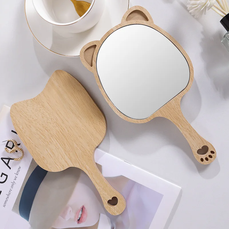 Beauty Salon Mirror Makeup Mirror Ladies Holding Mirror Embroidered Special Small Hand Wooden Makeup Mirrors Handle