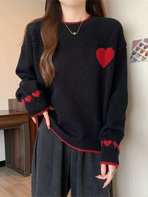 Pull en tricot rond pour femmes, brodé, décontracté, ample, amincissant, pour l'automne et l'hiver, nouvelle arrivée