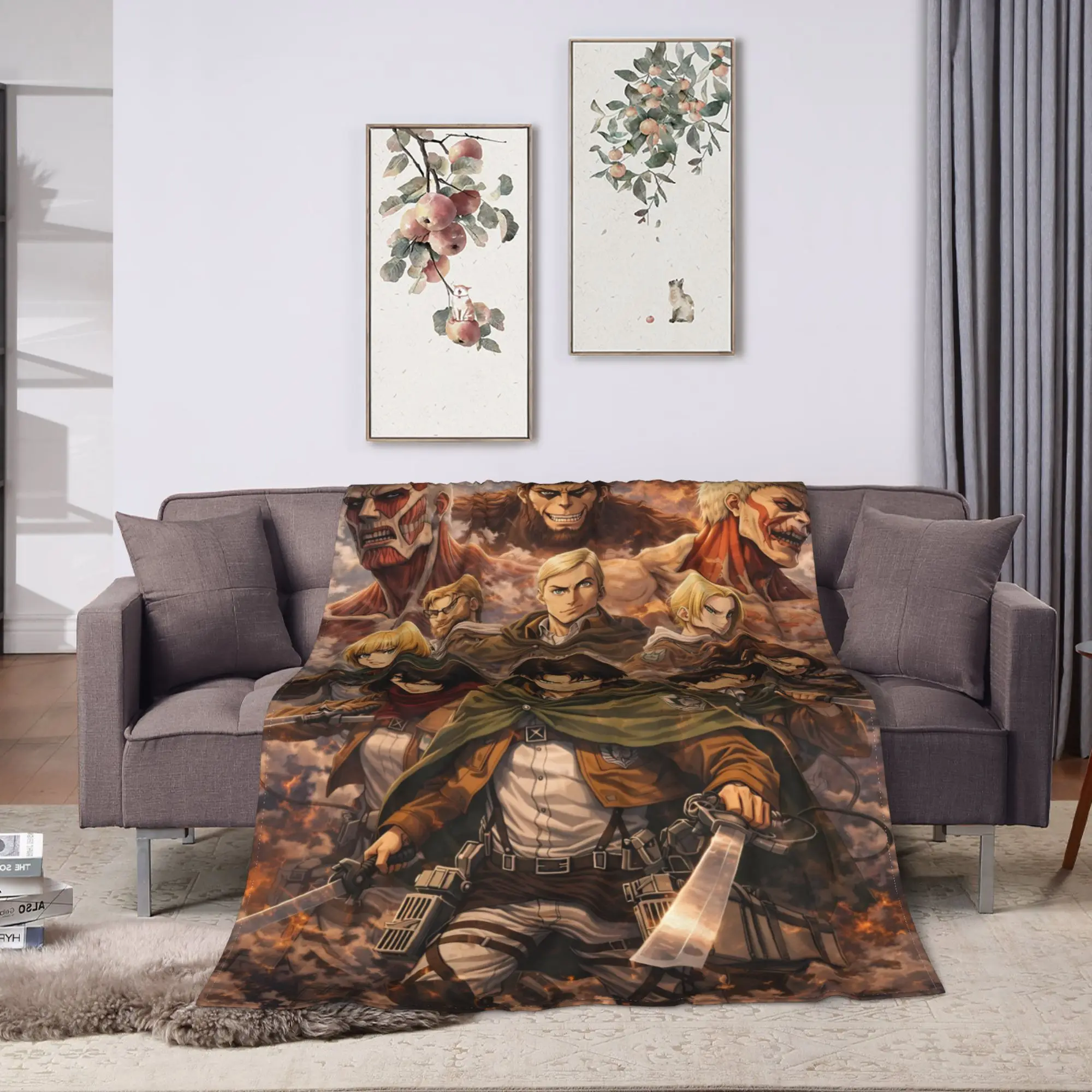 Anime Attacks on Titan Flannel Blankets Winter  Soft Durable Throw Blanket for Child Outdoor Print Bedspread Sofa Bed Cover