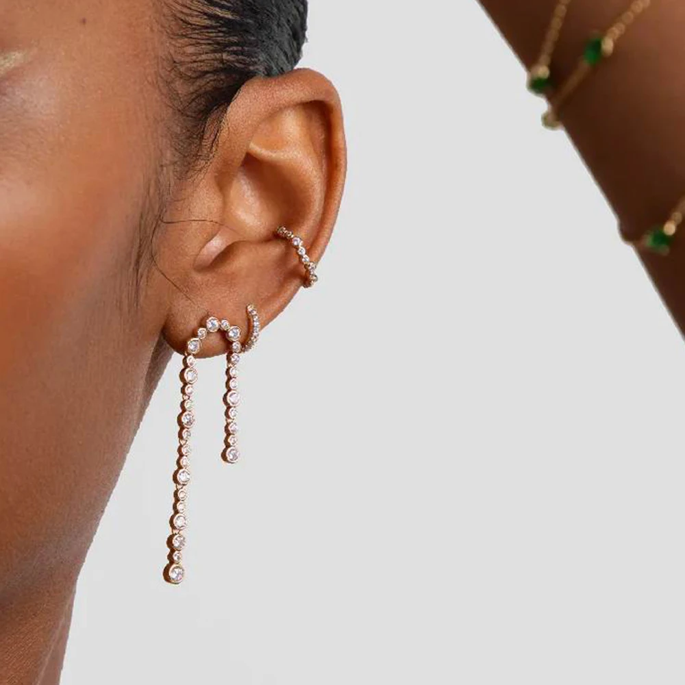 

Irregular largesmall Round Bezel Drop Charm Earring Micro Paved Bling Cubic Zirconia for Women Fashion Tassel Dangling Earring