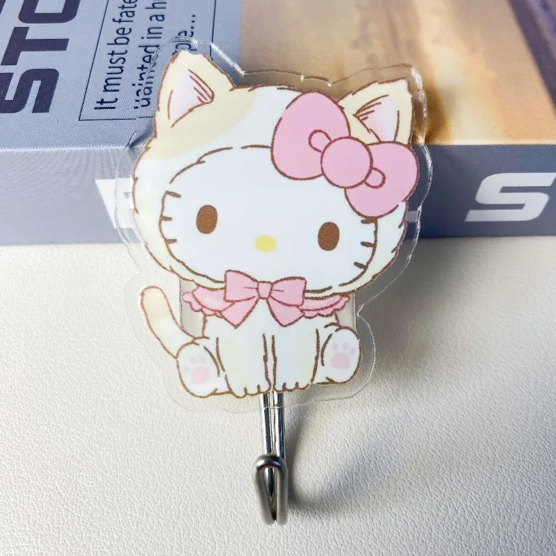 

5pcs Hello Kitty Hook Bathroom Cute Cartoon Printed Acrylic Weight Carrying Large Non Marking Door Hook Non Punching Wholesale