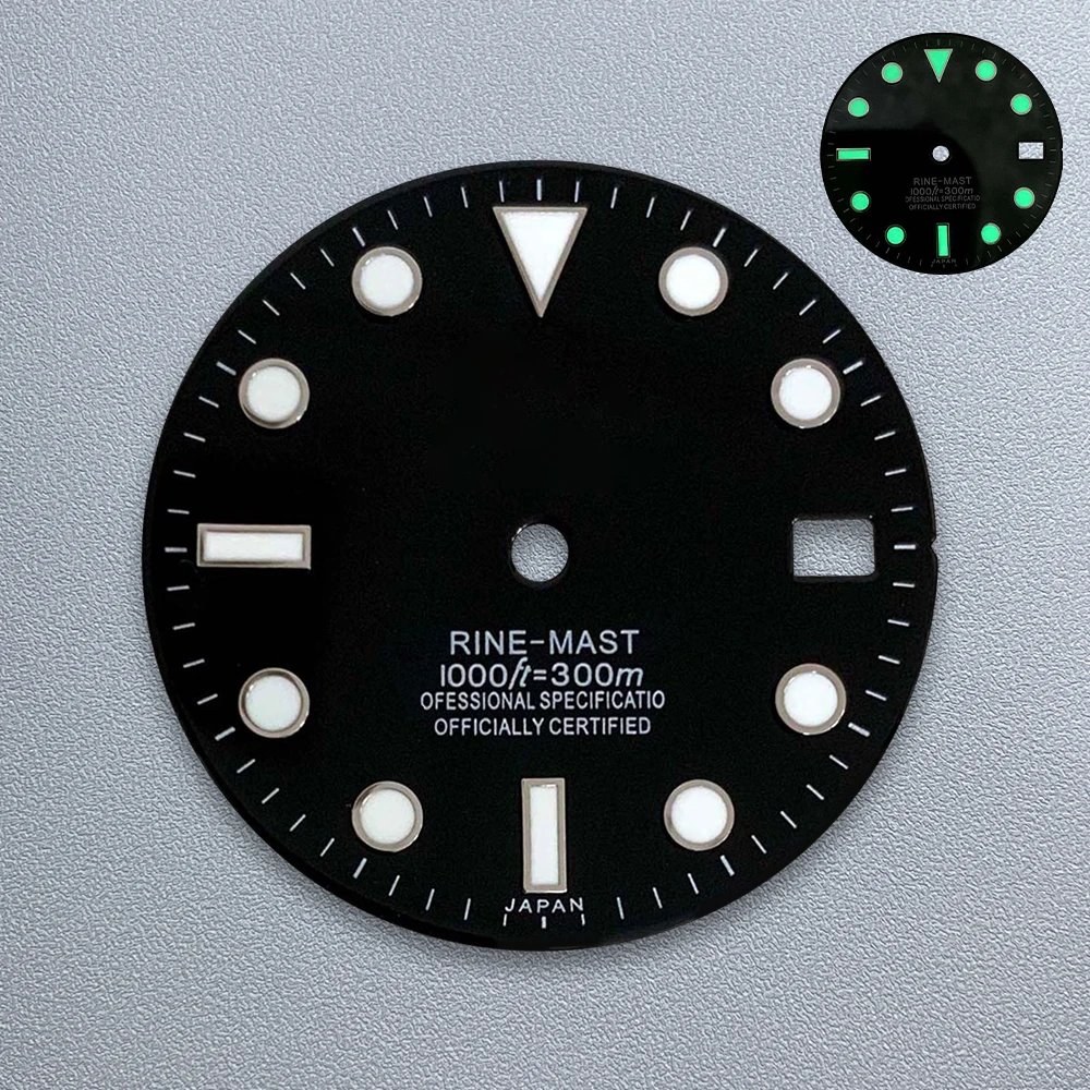 28.5mm S Logo Black Enamel Dial Suitable For NH35/NH36 Japanese Movement Green Luminous Watch Modification Accessories