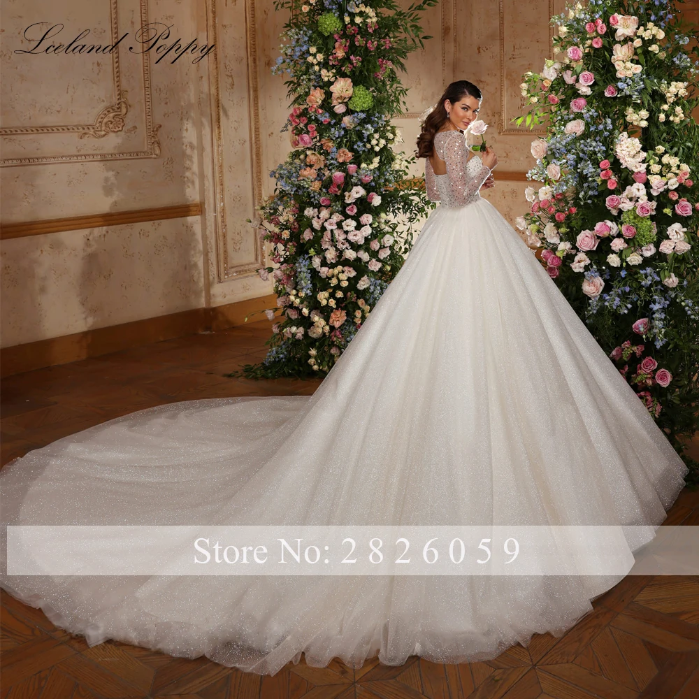 Lceland Poppy Ball Gown Strapless Tulle Wedding Dresses Floor Length Beaded Bridal Gowns with Removable Jacket